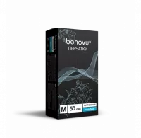 Перчатки нитровиниловые одноразовые «BENOVY», цвет: голубой, размер L, 50 пар