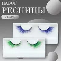 Набор Ресницы накладные пучки синие 1 пара и Ресницы накладные пучки зеленые