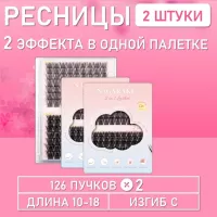 Ресницы Nagaraku два эффекта в одной палетке, 126 пучков C 2 шт.