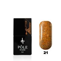 Гель-лак POLE - Glitter №21 - оранжевый блеск (8 мл.)